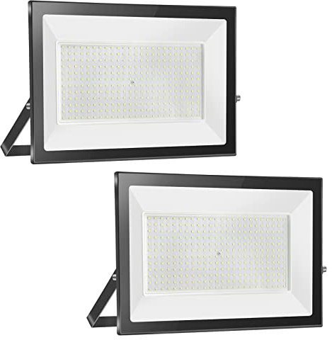 Royana 2pcs 200W Projecteur LED Extérieur, 20000LM Lampe LED Exterieur, 3000K Blanc Chaud Spot LED Extérieur, IP65 Etanche Eclairage de Sécurité, Projecteur LED pour Terrasse, Garage, Patio, Jardin
