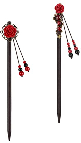 Lurrose 2 Stücke Holz Haarnadeln Vintage Chinesische Haarnadel Blume Haars täbchen Kopfschmuck Lange Haare Chignon Haarnadeln für Mädchen Damen