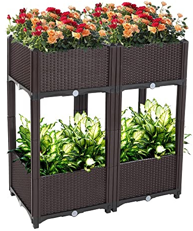 YAMO DUDO Set mit 4 Pflanzgefäßen Hochbeeten Hochbeete Outdoor Erhöhte Blumenkasten Kunststoff Gemüse Anzucht Pflanzgefäß mit Beinen für Hinterhof Terrasse Gärtner