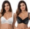 Curve Muse Übergröße Ungefüttert Bügel Spitzen-BH mit gepolsterten Schultergurten-2er Pack-Creme Drucken,Schwarz Drucken-100E