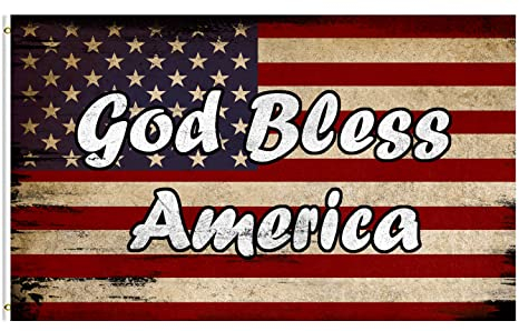 FLCHWY God Blessed America US-Flagge, patriotische Gedenktagsflagge, 90x150 cm, 4. Juli, Unabhängigkeitstag, amerikanische Freiheit, Banner, Flagge, Polyester, Outdoor-Dekoration mit Messingösen