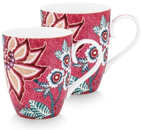 Pip Studio Flower Festival Henkelbecher Dark pink 350 ml Set2