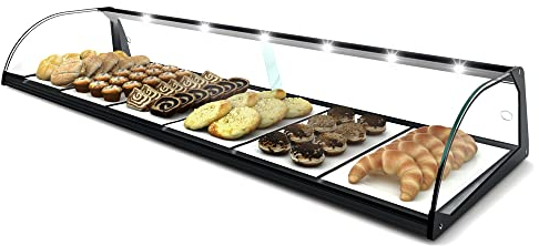 MBH - Vetrina espositiva neutra professionale Snack 120 cm 1 ripiano vetri curvi. Espositore neutro da banco porta brioches per bar e pasticceria.