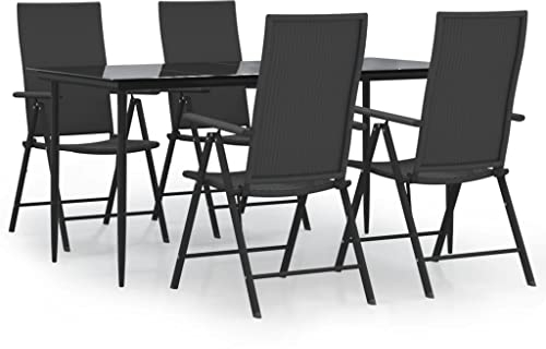 vidaXL Gartenmöbel 5-TLG. Gartengarnitur Sitzgruppe Gartenset Sitzgarnitur Gartentisch Tisch Stuhl Esstisch Gartenstuhl Schwarz Poly Rattan
