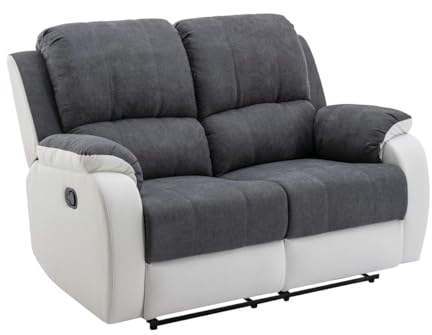 Vente-unique-Relaxsofa 2-Sitzer - Microfaser & Kunstleder - Grau & Weiß - Brody