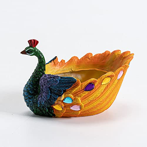BYVUTE Pfau Sukkulenten Topf, Harz Sukkulenten Übertopf Groß Vintage Pfau Vase Blumentopf Einzigartiger Kaktus Behälter mit Loch Home Office und Garten Dekoration (Orange-Style2)