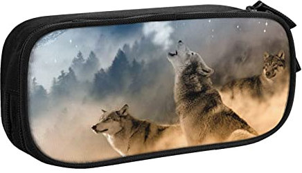 BAAROO Wolf Großes Federmäppchen mit 2 Fächern, Federmappe für Mädchen, Jungen, Studenten, Schule, Büro, College, farbe, 5.0cm*10.5cm*20.5cm, federmäppchen