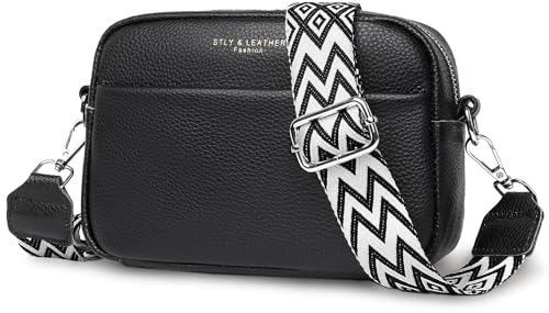 Borsa a Tracolla Donna Vera Pelle Piccola Crossbody Bag Moda Borsa Mano Con Tracolla Ampia Regolabile e Rimovibile, Nero