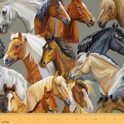 Aquarell Pferde-Stoff, Meterware, bunt und realistisch, Pferd, Stil, Stoff, 92 x 150 cm, für Stühle und Bastelprojekte zu Hause, Pferderasse, dekorativ, wasserdicht, Stoff