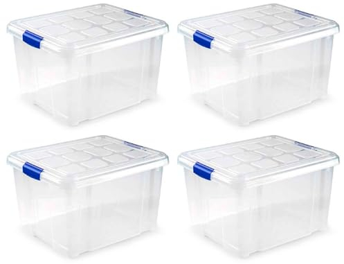 AC - Pack de 4 Cajas de ordenación de plástico Transparente N.º 2. Contenedor para almacenar Libros, Ropa, Mantas. Capacidad 25 litros. Dimensiones Aprox.: 42,2 x 35 x 25,6 cm