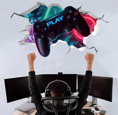 YEELIKE 3D Gamer Wandtattoo, Wandsticker für Jugendzimmer, Deko, Cartoon, Rot, Wasserdicht, PVC, Wandaufkleber