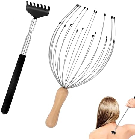 Massaggiatore Testa, Massaggiatore Testa Ragno, Massaggia Testa con 24 Dita Massaggianti, Gratta Schiena Mano Allungabile, Artiglio da Massaggio, per Rilassamento, Antistress, Sollievo e Salute