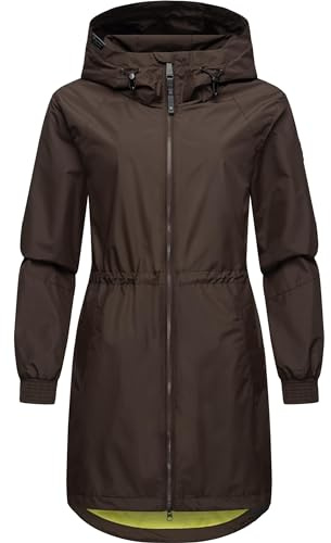 Ragwear Damen Übergangsjacke leichte Jacke lang wasserdicht mit Kapuze und Mesh-Innenfutter Bronja II Dark Brown Gr. XXL