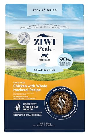 ZIWI Peak Steam & Dried Cage-free Chicken with Whole Mackerel, 800 g - Natural, High Protein Cat Food Dry, Raw Alternative & Grain Free Complete Dry Cat Food
