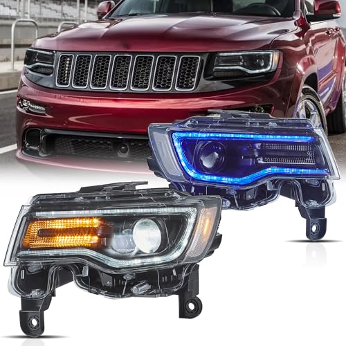 VLAND Scheinwerfer-Komplettsets Kompatibel mit Jeep Grand Cherokee WK2 2014-2021 4th Gen WK2 Front Scheinwerfer-Komplettsets Montage, Fahrerseite & Beifahrerseite