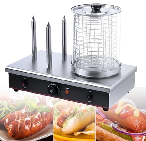 Hot Dog & Bun Warmer, 700W Commercial Hotdogs Machine with Adjustable Temperature, Stainless Steel Hot Dog Toaster and Bun Toaster, for Grocery Store, Retail Store