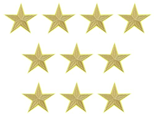 PATIKIL Stoffflicken Aufbügeln 8.2x8.2cm Bügelflicken 10 Packung Hut Golden | Aufnäher 5 Stern Bestickte Applikationen Kleidung Jacken Rucksack Reparieren Dekorationen zum