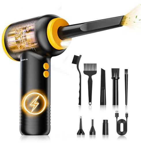 ZORUMAN Elektrisches Staubgebläse, 120000 U/min, wiederaufladbar über USB, Computer-Reinigungsset, Schwarz und Gelb