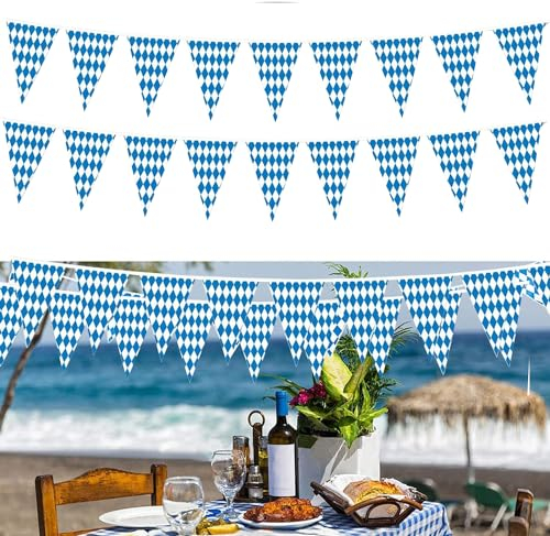2 Stück 20M Wimpel Oktoberfest - Oktoberfest Wimpelkette Dekoration - Bayrische PE Wimpel Girlande - Girlande Bayer Oktoberfests Deko für Party Hausgarten Bar Bierzelte Bierfest