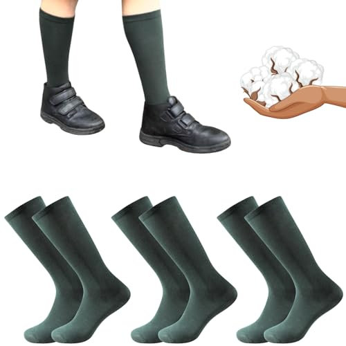 Calcetines Altos 85% Algodón Color Verde Oscuro para Hombre, Mujer, Niña y Niño. Modelos para Ejecutivos, Trajes, Uniformes Escolares, Colegio, Deporte. Pack de 6 pares. Uso Diario. Talla L 28 a 35