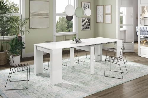 möbelando Kulissentisch >Consola< ausziehbar in Weiß Hochglanz - 90(237) x78x51 (BxHxT)