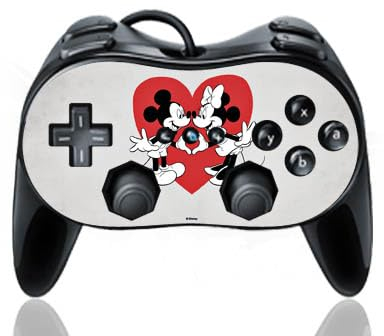 Skin kompatibel mit Nintendo Wii Classic Controller Pro Folie Sticker Mickey & Minnie Mouse Herz Disney