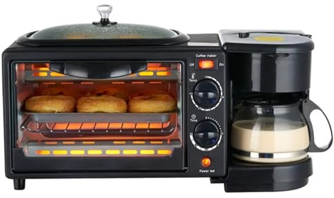 3 in 1 Breakfast Machine, Desktop Breakfast Machine, Multi-Function Oven, Including Coffee Machine, Frying Pan and Toaster, Home Breakfast Machine, Suitable for Bread Eggs Bacon Sausage,220v