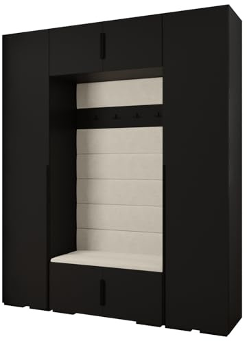 MEBLE KRYSPOL Inova 1 Möbelset - Moderne Garderobe - für Schlafzimmer, Wohnzimmer, Flur, Kinderzimmer - Ankleidemöbel - 236,7x200x47cm - Schwarz, Paneele Manila 02, Handgriff Schwarz
