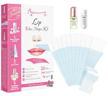 Beauty7 Oberlippen Wachsstreifen Fit Wax Strips vorgeschnitten Oberlippen wachs 20stk Oberlippen wax streifen mit Perlenpulver Kamillenöl enthaarungsstreifen für sensible Haut