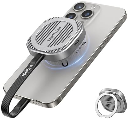 Qwiizlab Magsafe Boîtier magnétique 2230 NVMe SSD avec béquille, pour iPhone 16/15 Pro Max, 10 Gbit/s USB Type-C, charge PD 100 W, compatible avec PCIe M.2 M-Key 2 To, coque en aluminium, compatible