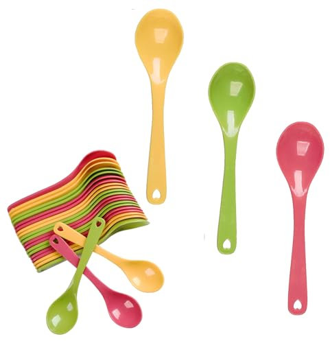 24 Pcs Cucharas Plastico Largas Reutilizable Cucharas de Plástico de Longitud Multicolor Cucharillas Postre Plastico para Té Postres Yogur Café Miel Cócteles