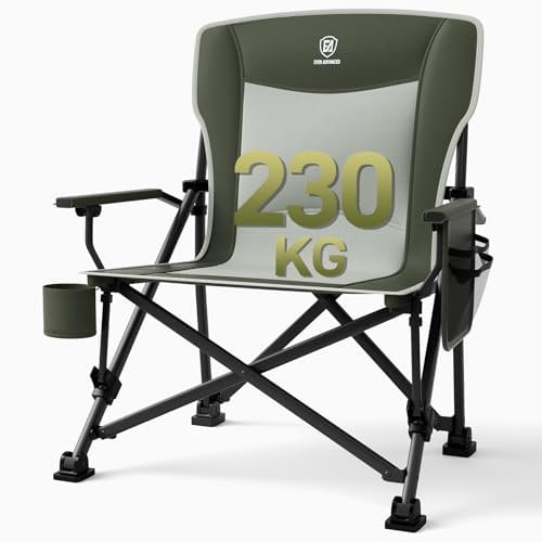 EVER ADVANCED Campingstuhl Faltbar 230KG Belastbar XL Lendenwirbelstütze Klappstuhl 62cm Sitzbreit mit Seitentasche Getränkehalter Übergroß Faltstuhl Angelstuhl für Camping Outdoor Balkon Garten