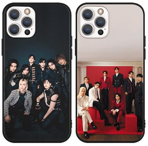 nurkorki 2 Stück Schwarz Handyhülle für iPhone 13 iPhone 14 Hülle 6,1,Kpop Stray Kids Skzoo Muster Design Aesthetic Schutzhülle für Mädchen Frauen Skz Fans Cover,Silikon TPU Stoßfest Case,Design