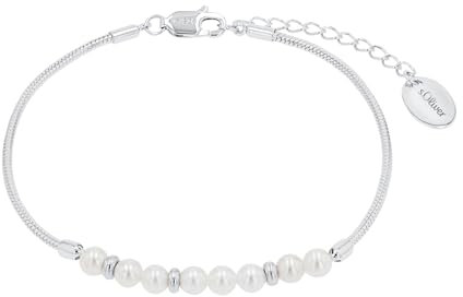 s.Oliver Armband 925 Sterling Silber Perlmutt Damen Armschmuck, mit Schmuckstein synth., Silber Beads, 17+3 cm, Weiß, Kommt in Schmuck Geschenk Box, 2039711