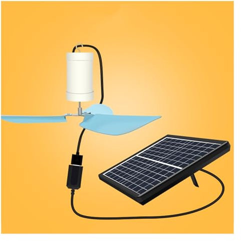 5V6W/5V10W Ventilador Solar de Exterior Ventilador de Techo Azul con Cable de Conexión de 2 Metros Ventilador de Camping Colgante con Ganchos Ventilador Eléctrico Portátil Aspas de Ventilador de Borde
