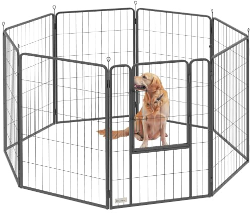 PawHut 8 Panels Heavy Duty Dog Playpen with Door Indoor Outdoor, 100cm High | 8 Panel Puppy Pen