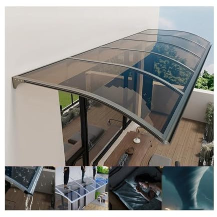 QWEASDF Auvent de terrasse extérieur， Polycarbonate - Grand auvent d'évier en Alliage d'aluminium ，pour UV, Pluie, Neige, fenêtre extérieure et Porte，pour Porte d'entrée(150x330cm/59x130in)