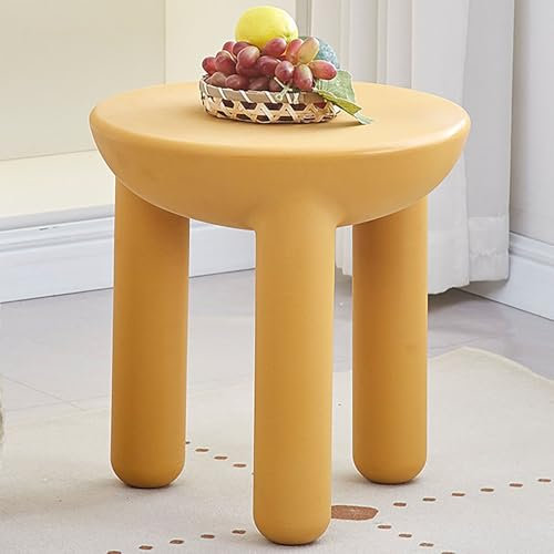 Rivorne Runder Couchtisch 2er Set, Wohnzimmer Tisch für Couch mit 3 Beinen, PE-Material, Cremefarbener Stil für Wohnzimmer, Wohnung, Büro(Yellow,Small:38x40cm/15x16in)