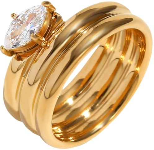 Jpltlvy Doppellagiger Marquise Ring Edelstahl 18K Vergoldet Einzigartiger Schmuck Damen Moderne Minimalistische Accessoires Geschenk