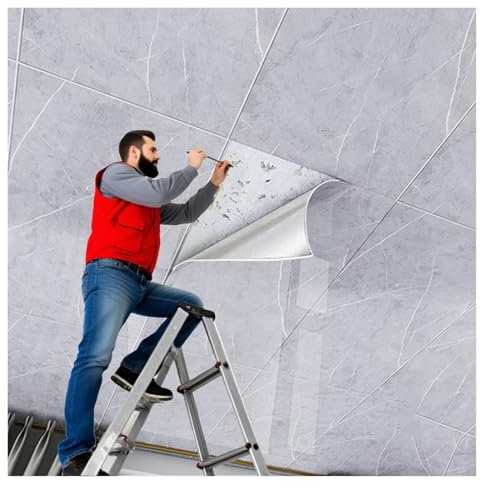 Dalle de plafond Dalles De Plafond Autocollantes Grises 30x60cm, Stickers Carrelage Pour Plafond De Salle De Bain, Panneaux De Plafond À Décoller Et Coller Pour Cuisine, Chambre, Cheminée(20 pcs)
