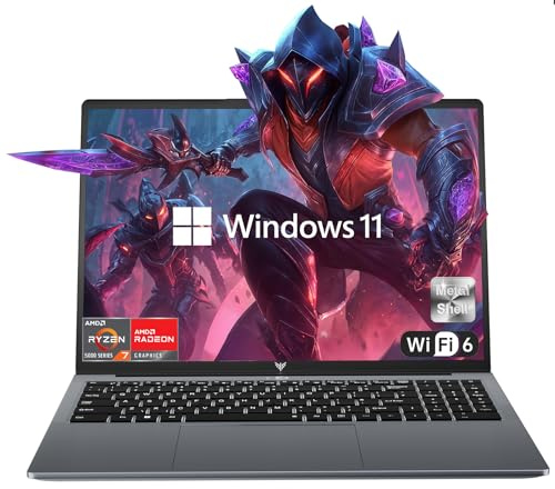 KAIGERR 2025 AMD Laptop, 16.0inch Laptop Computer with AMD Ryzen 7 5000 Series(8C/16T, Up to 4.5GHz), 16GB RAM 512GB NVMe SSD Windows 11 Laptop, Radeon RX Vega 8 Graphics,WiFi 6, Backlit KB