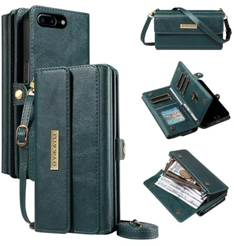 Miagon Cerniera Cover per iPhone 8 Plus/7 Plus,Custodia Libro Portafoglio Pelle Cordino Tracolla Regolabile Caso 14 Slot Carte Chiusura Magnetica Cavalletto Case