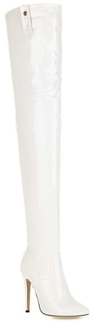 Weiß,41 EU,Overknee-Stiefel für Damen, Stilettos, Gürtelschnalle, Spitze Zehenpartie, Reißverschluss, High Heel, Overknee-Stiefel mit Gürtel