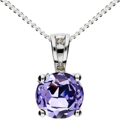 Löb 925 Silber Halskette Zirkonia Stein Anhänger Kette Lila Amethyst Rund Damen Strass Glitzer Solitär Steinchen Diamant Form 45cm