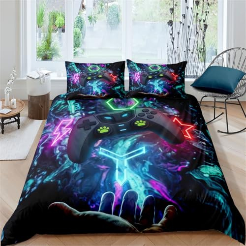 AYMAING Gamer Bettwäsche Set 135x200 cm für Jungen,Gaming Bettbezug für Kinder Teenager Spiele Enthusiast,Gamepad Bettwäsche Weiches Mikrofaser Betten mit 1 Kissenbezug 80 x 80 cm Spielzimmer Dekor