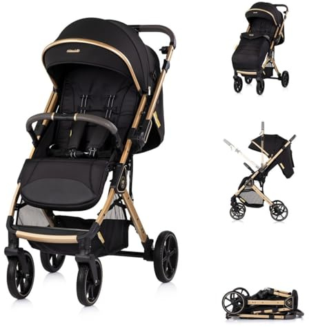 Chipolino Kinderwagen Omnia RU-Räder, klappbar, Stoßdämpfer, Sonnendach, Fußsack schwarz