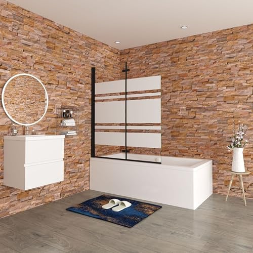 Aica Sanitär Badewannenaufsatz Badewannenfaltwand 110x140cm Duschabtrennung Duschwand Schwarzrahmen 6mm Nano Glas Dusche 2tlg Faltwand