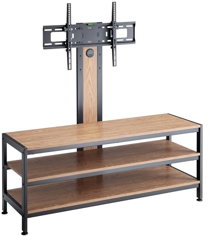 pro.tec Soporte de Pie para TV Stockholm con Mesa Ajustable en Altura para Pantalla Monitor hasta 70 Mueble de Tele para Salas de Conferencia Cine en Casa Acero - Negro y Roble