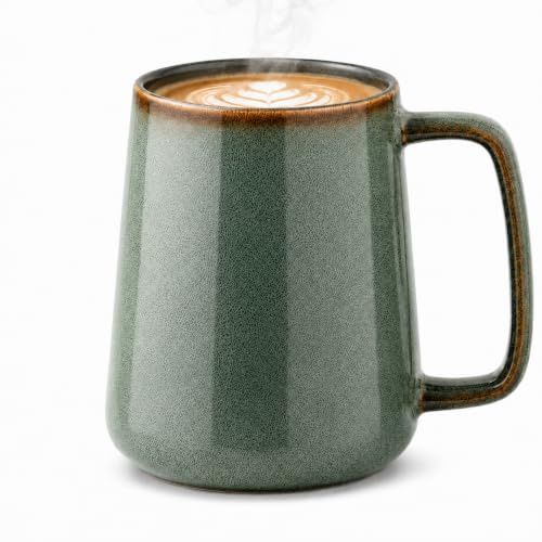 Ximoryn 700ml Large Ceramic Tea & Coffee Mug with Strong Handle | Green 700ml mug for large tea, coffee, soup or cereal servings; microwave and dishwasher safe