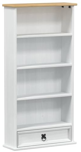 GPWERSDF CD-Schrank Kiefernholz 52x17,5x103 cm, CD-Regal Weiß aus massivem Kiefernholz mit viel Stauraum für CDs und Deko, rustikales Design mit natürlicher Maserung, pflegeleicht
